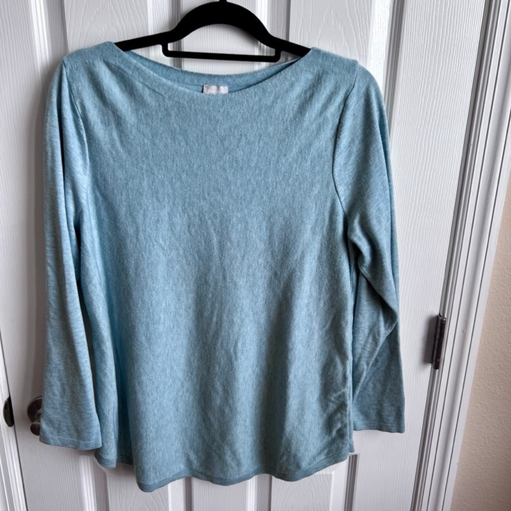 Chicos Light Blue Boat Neck Long Sleeve Knit Top Size 2 Large‎ Rayon Blend